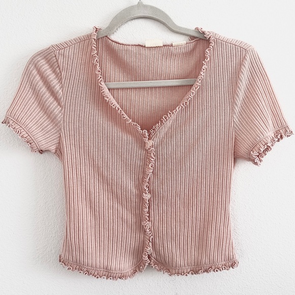 Levi's Tops - Levi’s Mona Button Up Ribbed Shirt Knit Top Short Sleeve Evening Sand Brown